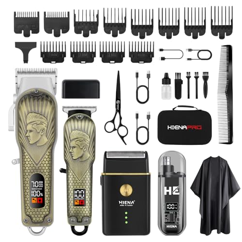 HIENA PRO Professional Hair Clippers for Men Cordless Hair Clipper for Barber Clippers and Trimmer LED Haircut Set with Foil Shaver Nose Trimmer Rechargeable Clippers for Men