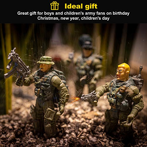 Hautton Soldier Action Figures Toy, 8 Army Men with Weapons Accessories, Removable Body Adjustable Arms Legs Military Playset for Boys Girls Kids Children