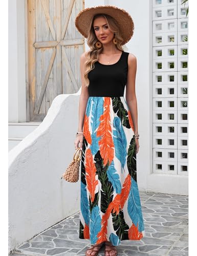 Image of Bluetime Women's Summer Boho Sleeveless Floral Print Tank Long Maxi Dress (S-3XL)