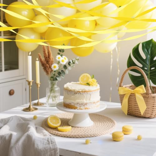 Image of 4 Crepe Paper Streamers Rolls, 328ft Pack of Yellow and Pastel Yellow Crepe Paper for Wedding Bridal Baby Shower Birthday Sunflower Lemon Theme Party Decorations (1.8 inch x 82 ft /Roll)