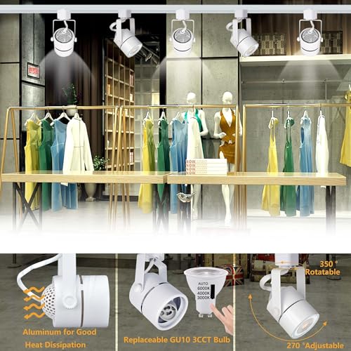 Bravsekai Dimmbare LED-Schienenleuchten, 2PCS 3CCT H-Typ Schienenstrahlerköpfe 10W GU10 Schienenleuchten Kopf verstellbar 3000K/4000K/6000K Deckenspotlampen Ersatz GU10 Birne, Weiße