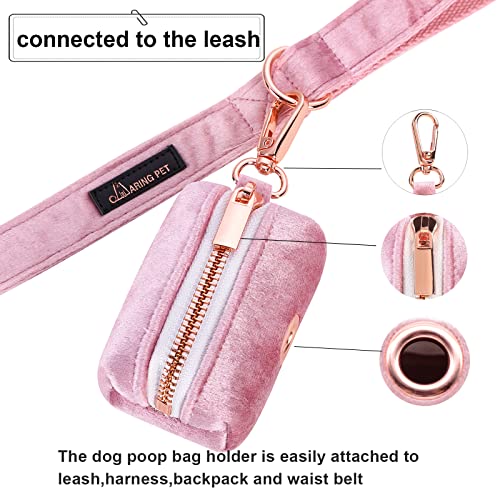 Image of ARING PET Velvet Dog Waste Bag Dispenser, Pink Doggy Poop Bags Holders Attach to Any Leashes, Portable Washable Pet Waste Pouch Dispenser with Metal Zipper