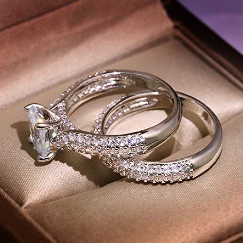 2-piece Zircon Super Bright Ring 925 Sterling Silver Crystal CZ Wedding Ring Engagement Ring Bridal Set Jewelry Gift (8)4
