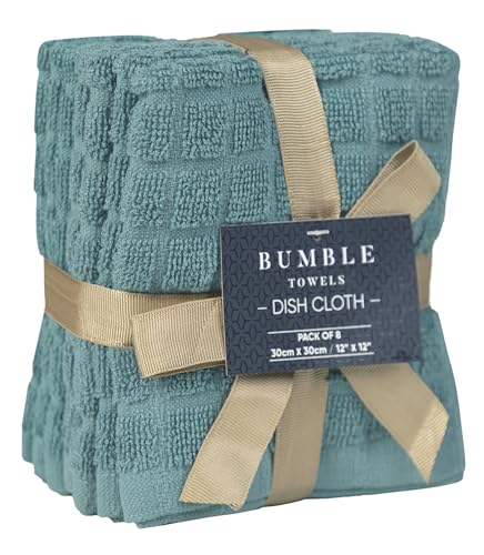 Image of Bumble Dish Cloths (8 Pack) | 12 inch x 12 inch | 100% Cotton Kitchen Towels | 406 GSM | Soft, Highly Absorbent & Durable Dish Towels for Kitchen | Aqua