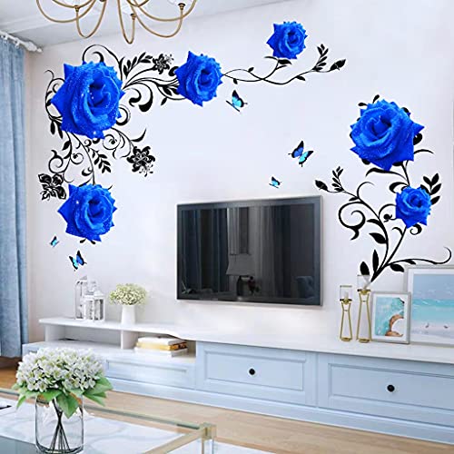 Vinilo Decorativo Azul 3D Rosa Elegante Flores miniatura 3