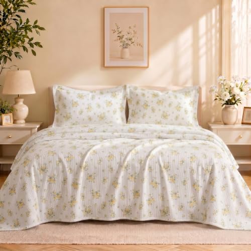 Image of SANMARINO Cloud Cotton 210 TC King Size Bedsheet with 2 Pillow Covers | Ultra Soft & Breathable | Floral Design Bedding Set | Hotel-Quality Comfort for a Luxurious Sleep | 270 x 250 cm | Olive Meadow
