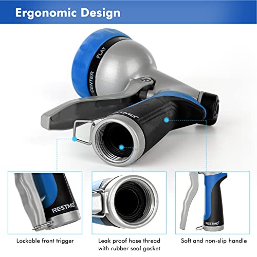 image for RESTMO Garden Hose Nozzle, Heavy Duty Metal Water Hose Nozzle with 7 A