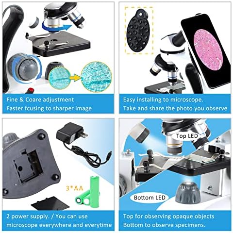 40X-2000X Microscopes for Kids Students Adults, with Microscope Prepared Slides 30p, Microscope Accessories, Phone Adapter, Wire Camera Shutter, Microscopes for School Laboratory Home Education 6 51iiXY11eVL. AC
