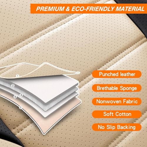 Image of MINGBRON Seat Covers, Car Seat Covers Front Seats, Car Seat Cover, Car Seat Protector Waterproof, Car Seat Cushion Nappa Leather, Beige Seat Covers Carseat Cover Universal Fit for Most Cars