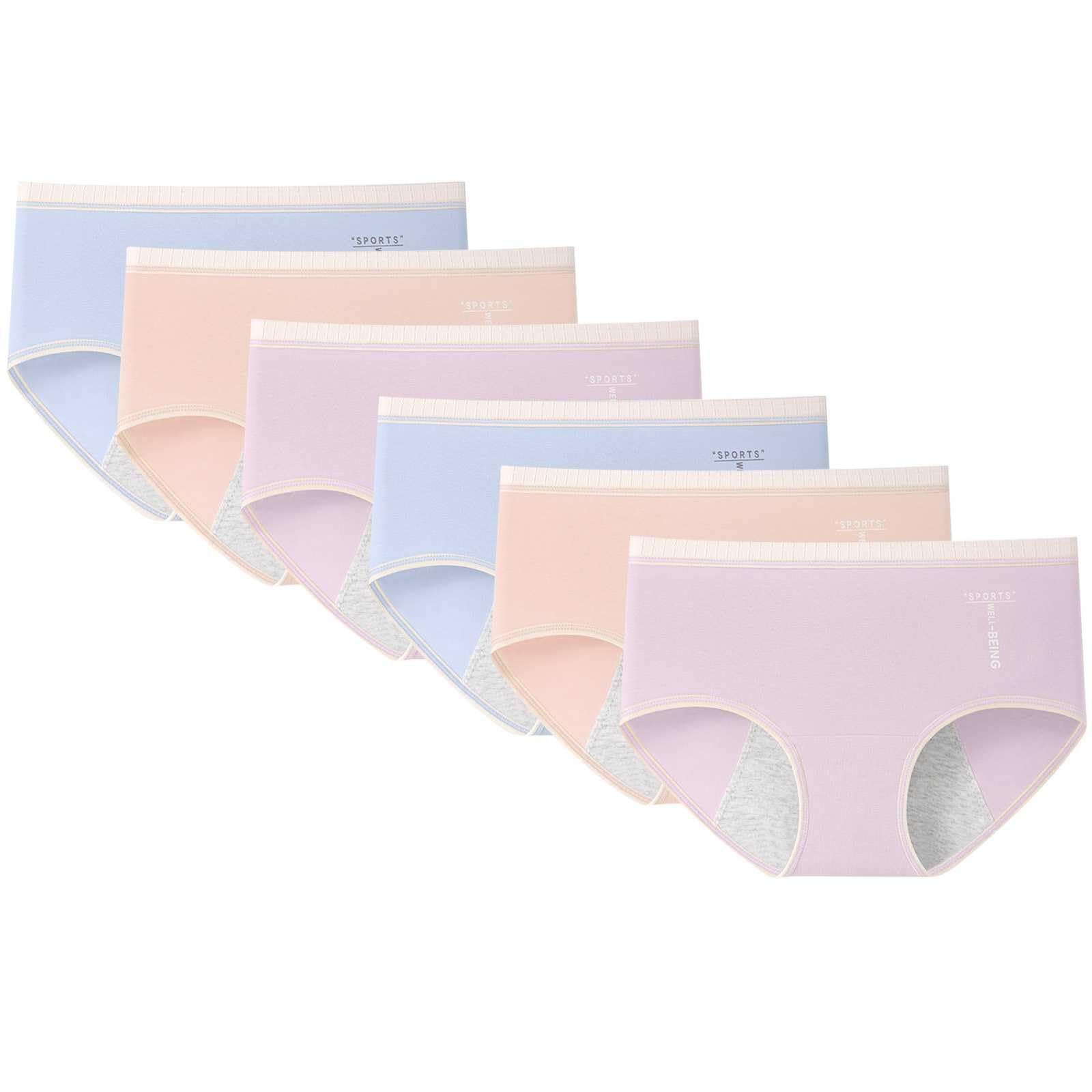 Paquete de 6 bragas menstruales de algodón lavables para mujer, a prueba de fugas, de flujo pesado, de cintura media, cobertura completa