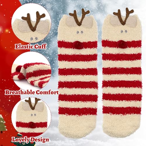 Fuzzy Christmas Socks - 6 Pairs Cozy Warm Fluffy Plush Bed Socks for Women, Girls - Cute Coral Fleece Xmas Indoor2