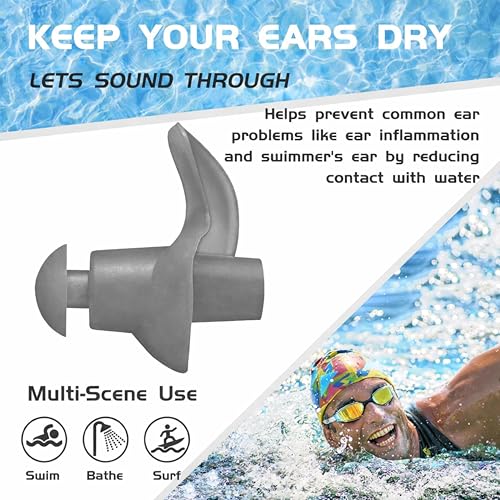 Image of James HealthPlus 1 Pair Waterproof Soft Silicone Earplugs for Water Sports Swimming with Storage Box (Grey)