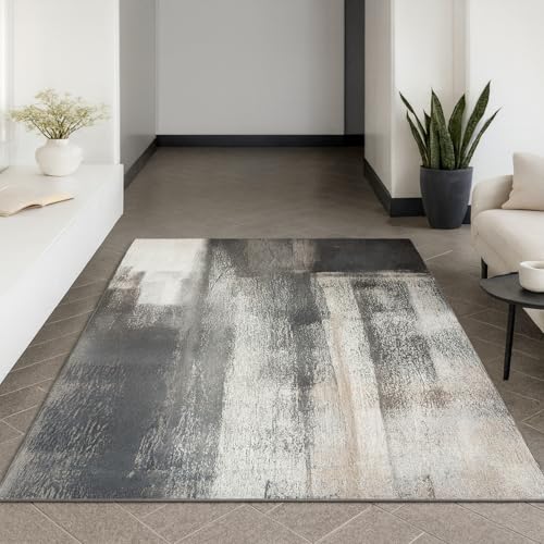 ARUGYTEI Alfombra lavable para dormitorio, 120 x 160 cm, abstracta, moderna, gris, negro y blanco, alfombra para sala de estar, muebles de madera, decoración del hogar, cocina, recibidor