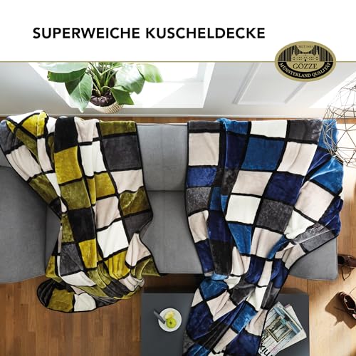 Gözze - Weiche Kuscheldecke, Cashmere Feeling, Hohes Stoffgewicht 500 g/m², Antigua, 150 x 200 cm - Altrosa/Taupe/Beere