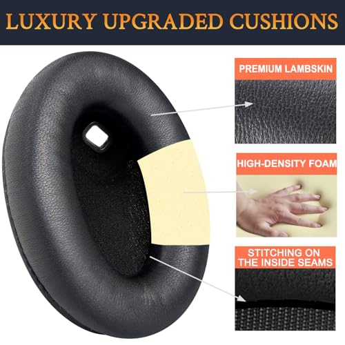 Image of SOULWIT Lambskin Replacement Earpads for Sony WH-1000XM4 (WH1000XM4) Headphones, Ear Pads Cushions with Noise Isolation Foam, Added Thickness, Without Affecting Sensor - Brilliant Black