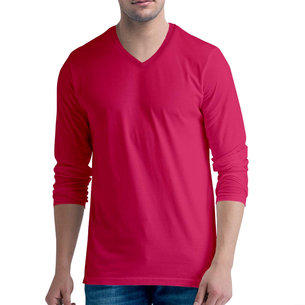 pooplu Men's Regular Fit Premium Plain 100% Cotton V Neck Full Sleeves Stylish, Trendy, Casual Plain Pootlu Tees and Tshirts-picture-37