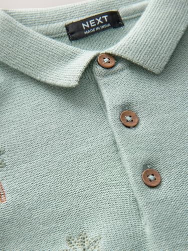 NEXT Kurzärmeliges Strick-Poloshirt mit Stickerei Mineral Blue 18 Monate