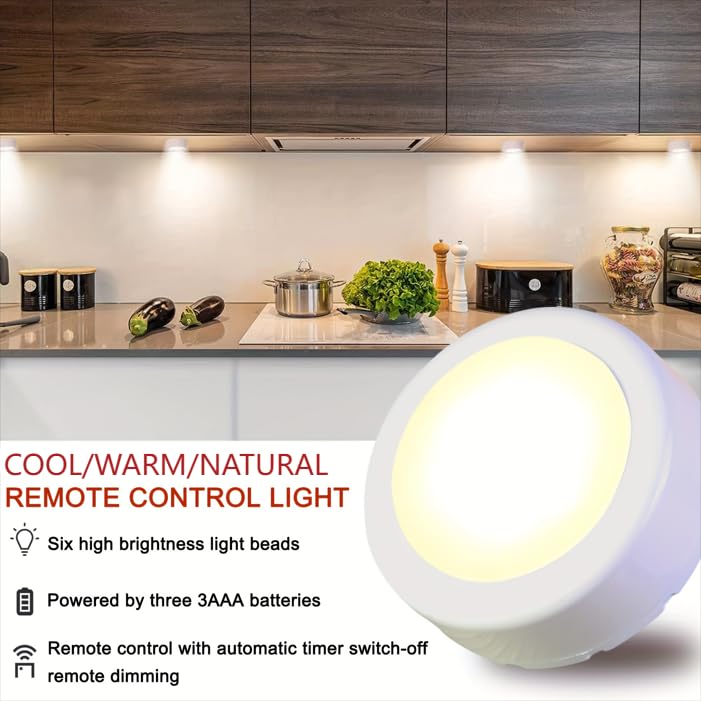 Image of WRalwaysLX 10 Pack LED Cabinet Push Light, Operates On 3x1.5V AAA Batteries (Not Included) for Kitchen Under Cabinet Lighting, Closets, Cabinets, Counters