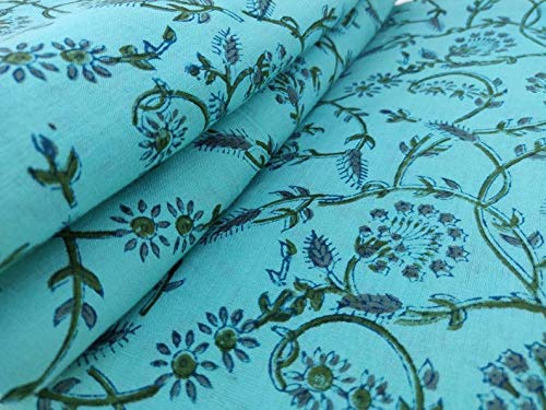 Printed Cotton Fabric Hand Printed Indian Fabric Soft Cotton Fabric by The Yard Jaipuri Cotton Kurti Print Fabric for Summer Dress (2.5 Yards)