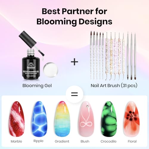 Image of Beetles Nail Art Brushes 31pcs Blooming Gel Nail Polish Clear UV LED Kit | Create blooming effects with 31pcs brushes and gel polish for watercolor, floral and marble nail designs
