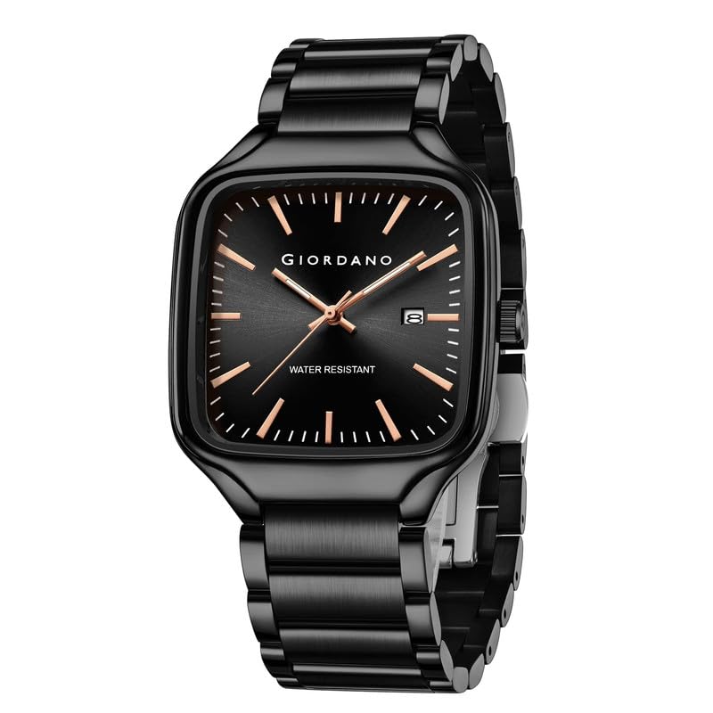 Image of Giordano Analog Watch for Men - Square Dial, Stainless Steel Strap, Date Display, Water Resistant Classic Dress Watch
