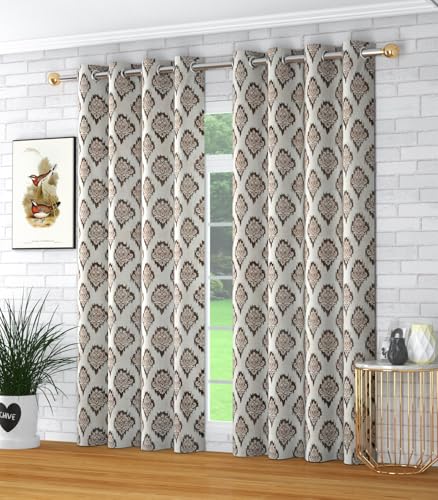 Image of Yarnis Polyester Damas Printed Room Darkening Curtains 5 Feet Long Set of 2 for Door & Windows Living Room, Coffee Brown, Parda