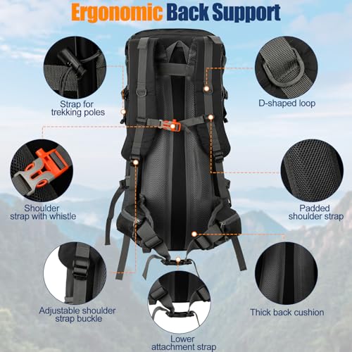 Cozary Sac à Dos Randonnée 70L Anti-Déchirure Imperméable avec Housse Pluie, Système Respirant pour Trekking Camping Randonnée – Image 4