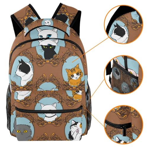 Sac à dos d'école multicolore à motif chat avec compartiments ergonomiques - 3