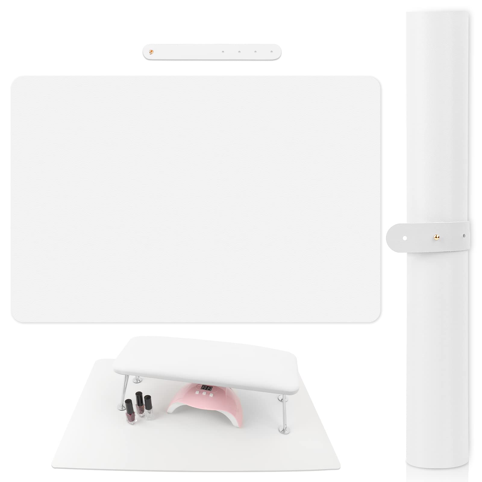 (Sólo MAT) Tapete de mesa blanco para arte de uñas, almohadilla plegable para reposamanos de uñas, cojín de reposamanos de uñas, tapete de cuero de microfibra suave, almohadilla de manicura,