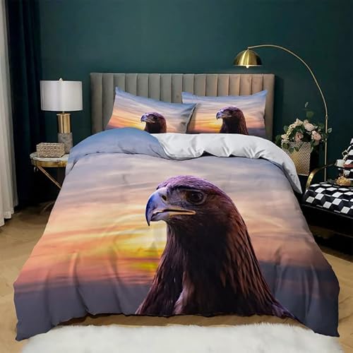 ZLJBB Housse de Couette 240 X 260 Tête d'aigle Brun Ensemble de Literie pour Ado Adulte avec Fermeture Éclair, Imprimé Housse de Couette en Microfibre avec 2 Taie d'oreiller 65x65 Cover