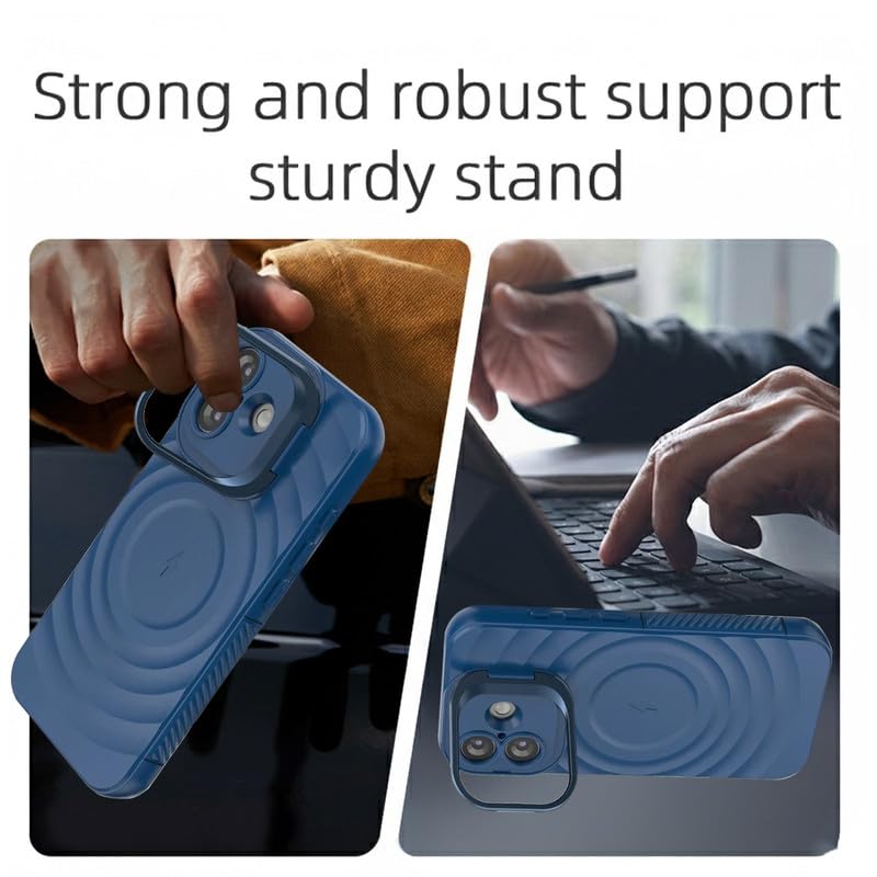 Image of LuxuryKase Shockproof Case for iPhone 17 | Ripple Pattern | Camera Protection | Inner Velvet Fabric Lining | Protective Cover with Enhanced Grip & Wireless Charging Support - Blue
