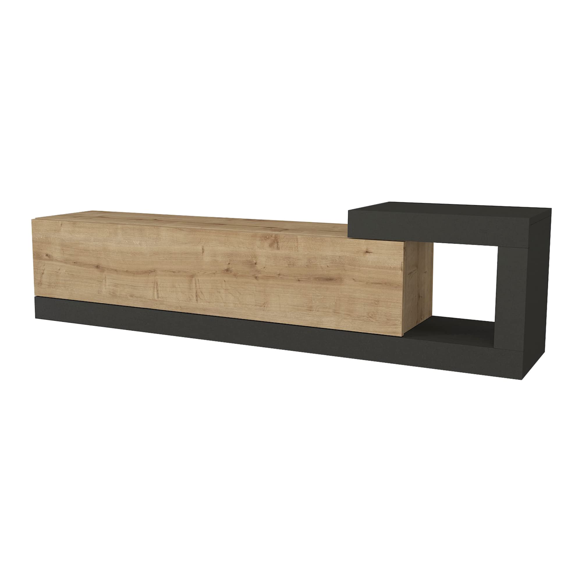 [en.casa] Mobile TV Sospeso 150 x 29,5 x 38,5 cm Mobile Porta TV a Parete Supporto TV a Muro con Anta a Ribalta e Scomparto Laterale Aperto - Effetto Rovere/Antracite