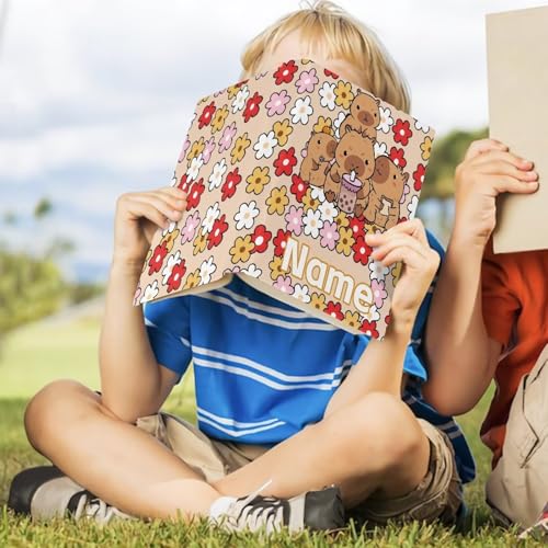 Tuoxiukan Custom Floral Capybara Book Sleeve Cover for Paperback Persomalized Name Cute Washable Fabric Elastic Surface Hardcover Book Cover with Bookmark Belt4