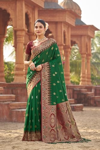 Image of SWORNOF Women's Kanjivaram Soft Silk Banarasi Sarees With Unstiched Blouse Piece