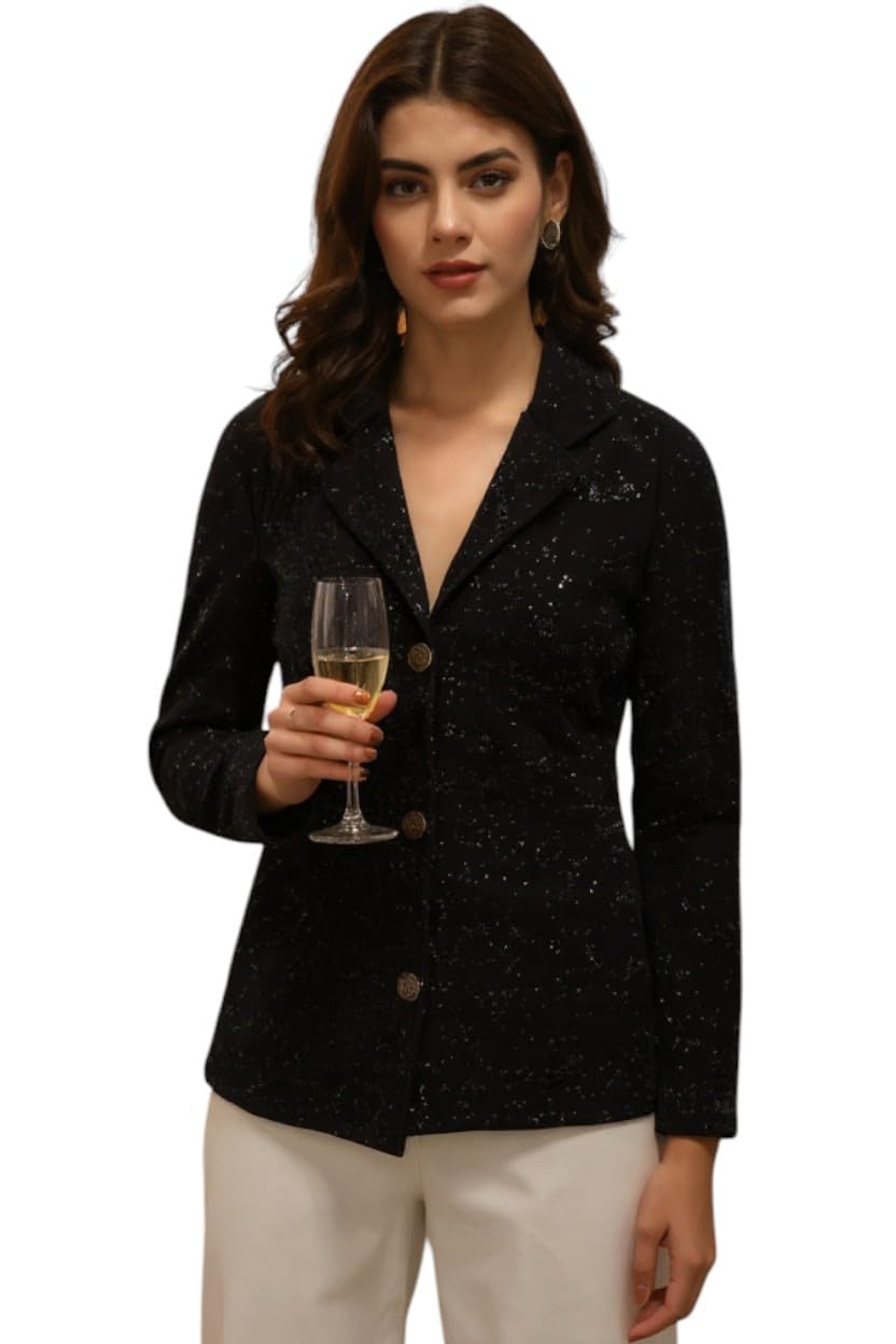 Women's Sparkle Embellished Burgundy Blazer Jacket - Slim Fit-image-10
