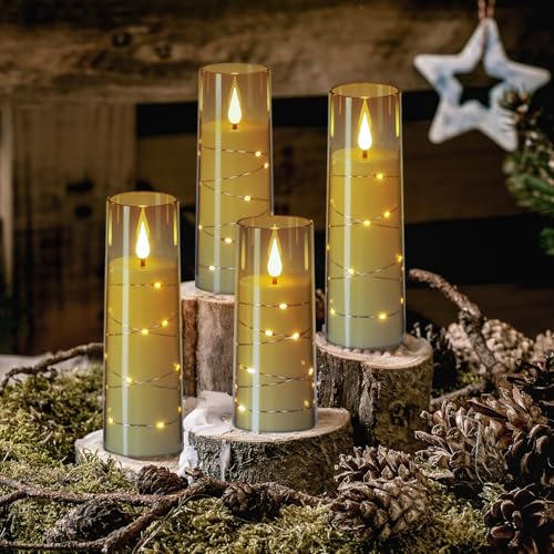 Image of Flickering Flameless Candles String Lights with 11-Key Remote and Timer Battery Operated LED Pillar Candles Unbreakable Plastic Glass 3D Wick Mood Light Christmas Holiday Decor-7 Pack Black