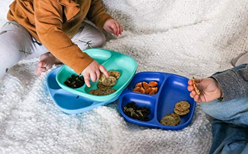 Re Play 7" Divided Toddler 3 Pack Plates With Deep Sides And Three Compartments For Easy Self Feeding | Bpa Free | Dishwasher Safe | A True Blue #TOP6