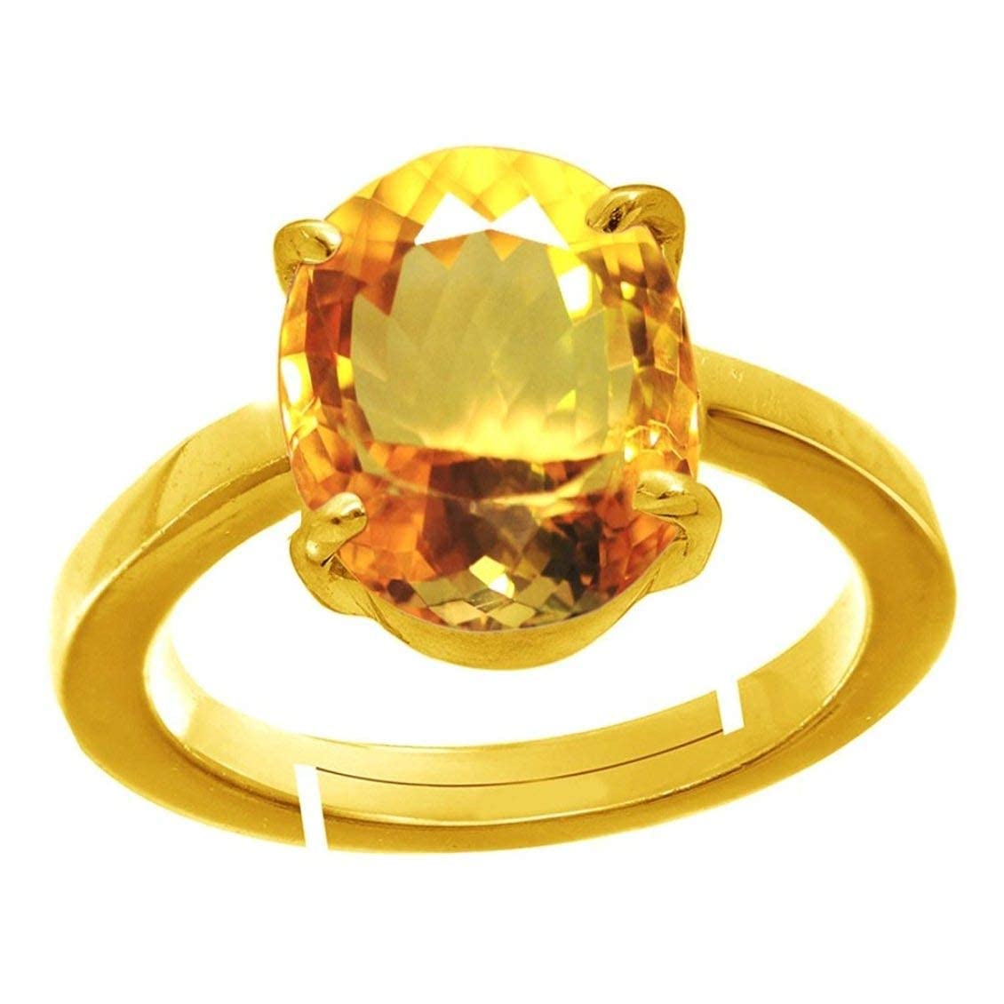 Natural Yellow Topaz Gemstone Ring 6.00 Carat / 5.25 Ratti (Sunela Stone Ring) Lab Certified Adjustable Ring in Panchdhatu for Men and Women, Sunhela Stone Gold Plated Ring