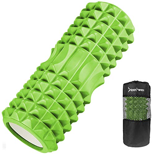 LEEPWEI フォームローラー 筋膜リリース グリッドフォームローラー ヨガポール トレーニング スポーツ フィットネス ストレッチ器具 収納バッグ (グリーン（三日月型）, 三日月型)