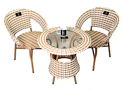 Image of Brookwood - Outdoor Patio Furniture - 2 Chairs and 1 Table - Checks Beige White