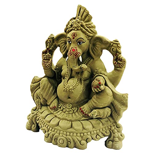 Image of 12 Inches. Big Clay Ganesha Idol, Mitti Ganpati Statue for Visarjan at Home, Water Soluble Clay Idol for Ganesh Chaturthi (Grey)
