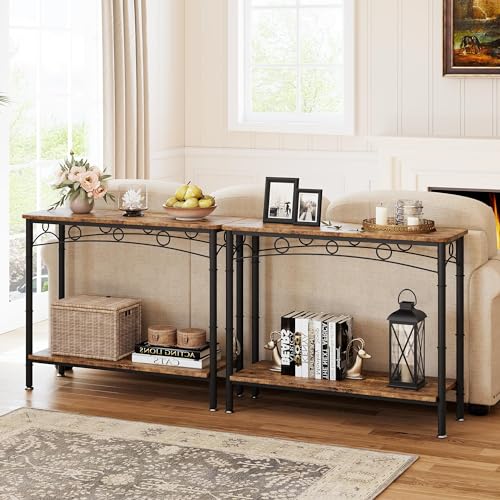 IDEALHOUSE 2024 New Console Table – Retro Sofa Table with Storage, 2 Tier Entryway Table with MDF and Metal, Elegant Design for Living Room, Entryway, Hallway