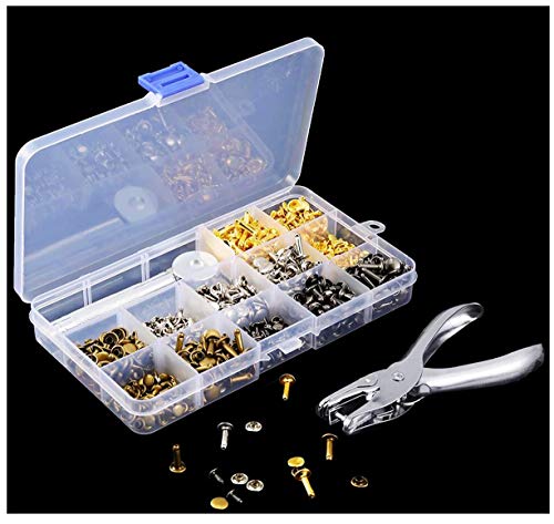 Biluer 360 stuks Naaien Metalen drukknopen Leer Dubbele dop Klinknagels Bevestigingsset Bevestigingsgereedschap voor lederen kledingstuk Ambachtelijke reparatie en decoratie Vier kleuren