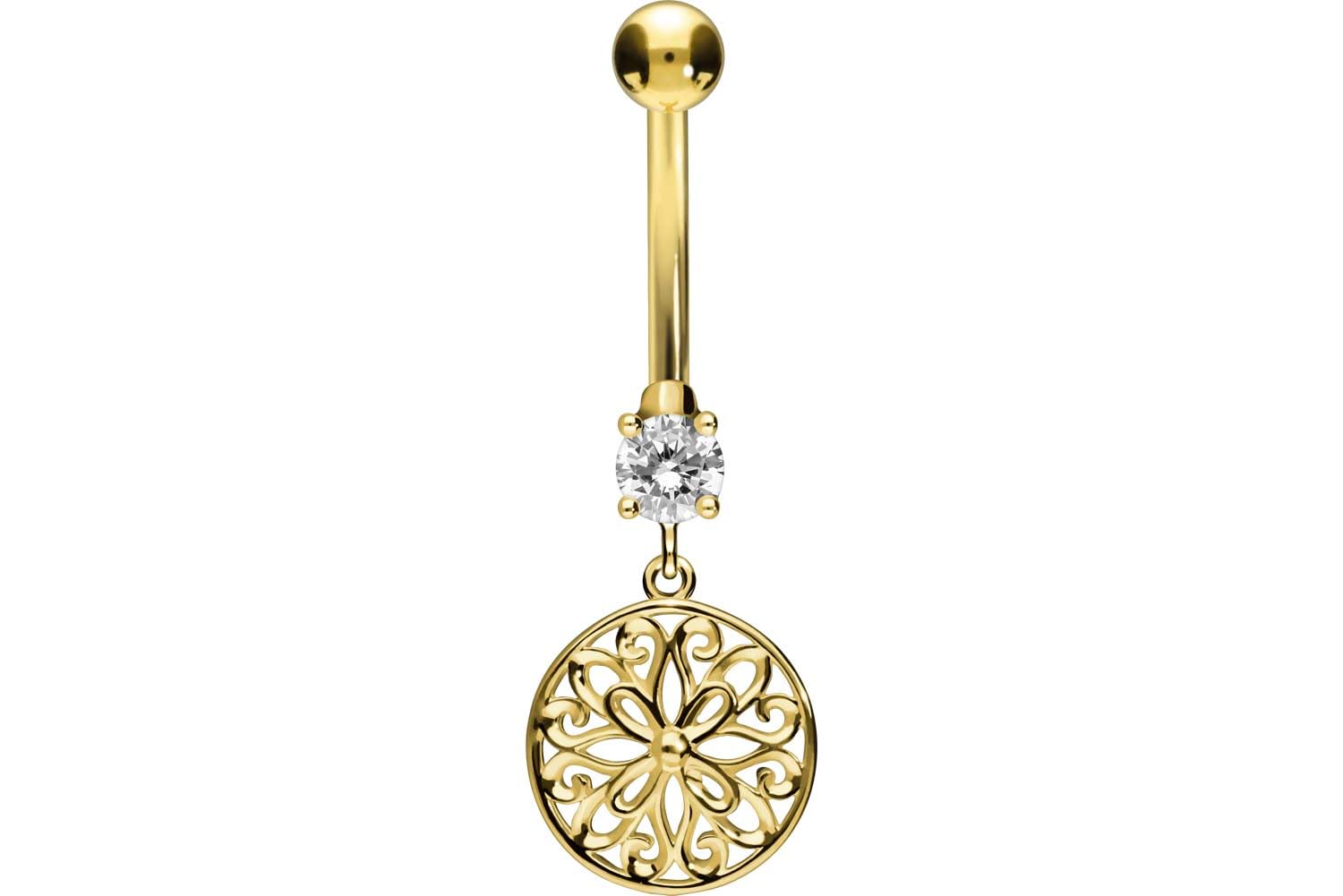 PIERCINGLINE 18 Karat Gold Bauchnabelpiercing MANDALA Bananabell Piercing Gelbgold