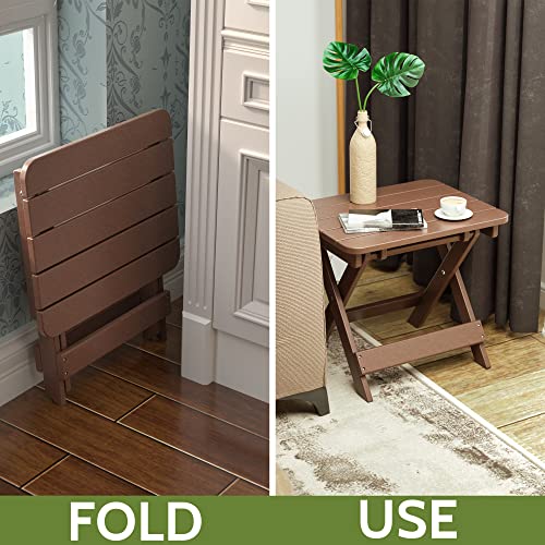 Torva Outdoor Adirondack Foldable Side Table,Patio End Table For Poolside Garden, Weather Resistant Coffee Table -Plastic High-Density Pe（Brown Color-Floldable #TOP5