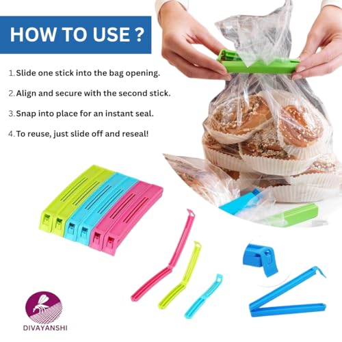 Image of Divayanshi Packet Sealer Clip (Pack of 36) - Bag Clips for Food Storage, Plastic Packet Sealer for Kitchen, Airtight Seal, Reusable, Multipurpose for Packet Sealing
