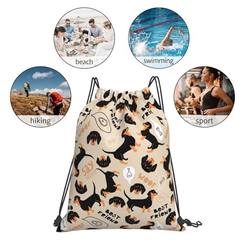 YOFIEN Dackel 3 Wasserfester Rucksack mit Kordelzug für Damen und Herren, Sport- und Fitnessstudio-Sackpack
