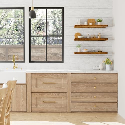 Image of QEEIG 10 inch Deep Floating Shelves for Wall - 10 x 24 inch Book Shelf Bathroom Bedroom Kitchen Living Room Hanging Bookshelf Farmhouse Set of 3, Rustic Brown (025-60BN3)