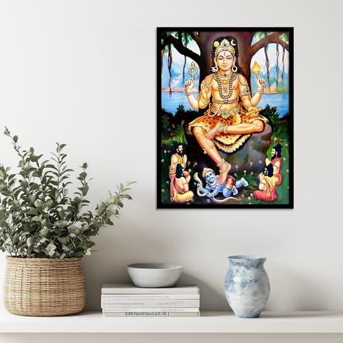 Image of HOTHOUSE Sri Dakshina Murthy Wall Frame for Pooja Room, Office Dakshinamurthy Wall Frame Dakshinamurthy Photo Big Size Guru Dakshinamurti Wallpaper Set Of 1 (10 X 13 inch)
