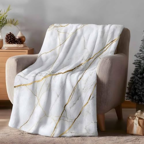 White Marble Pattern Throw Blanket for Couch Gifts for Women Minimalism Abstract Texture Art Flannel Cozy Soft Thick Blanket Warm Plush Fleece Blanket for Bed Sofa Travel 30' x 40'